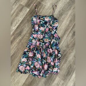 Vintage 90s floral printed camisole sleeveless dress ruffle front small